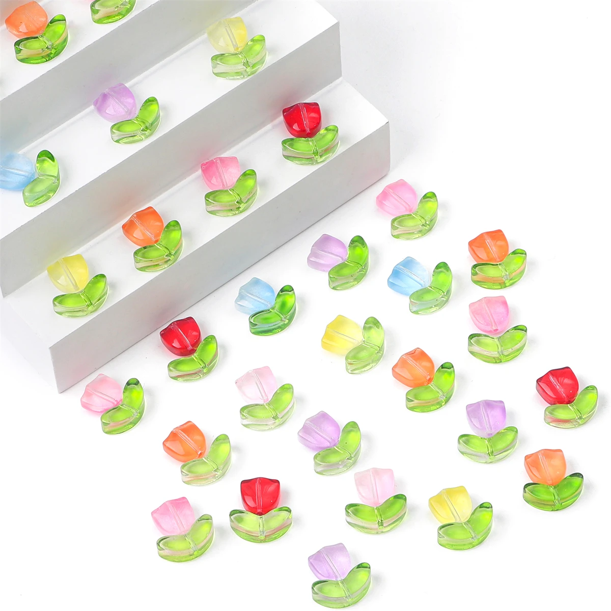 10 -20sets of jelly powder gradient glass tulip petal beaded material DIY handmade bracelets, earrings, accessories, hairpins
