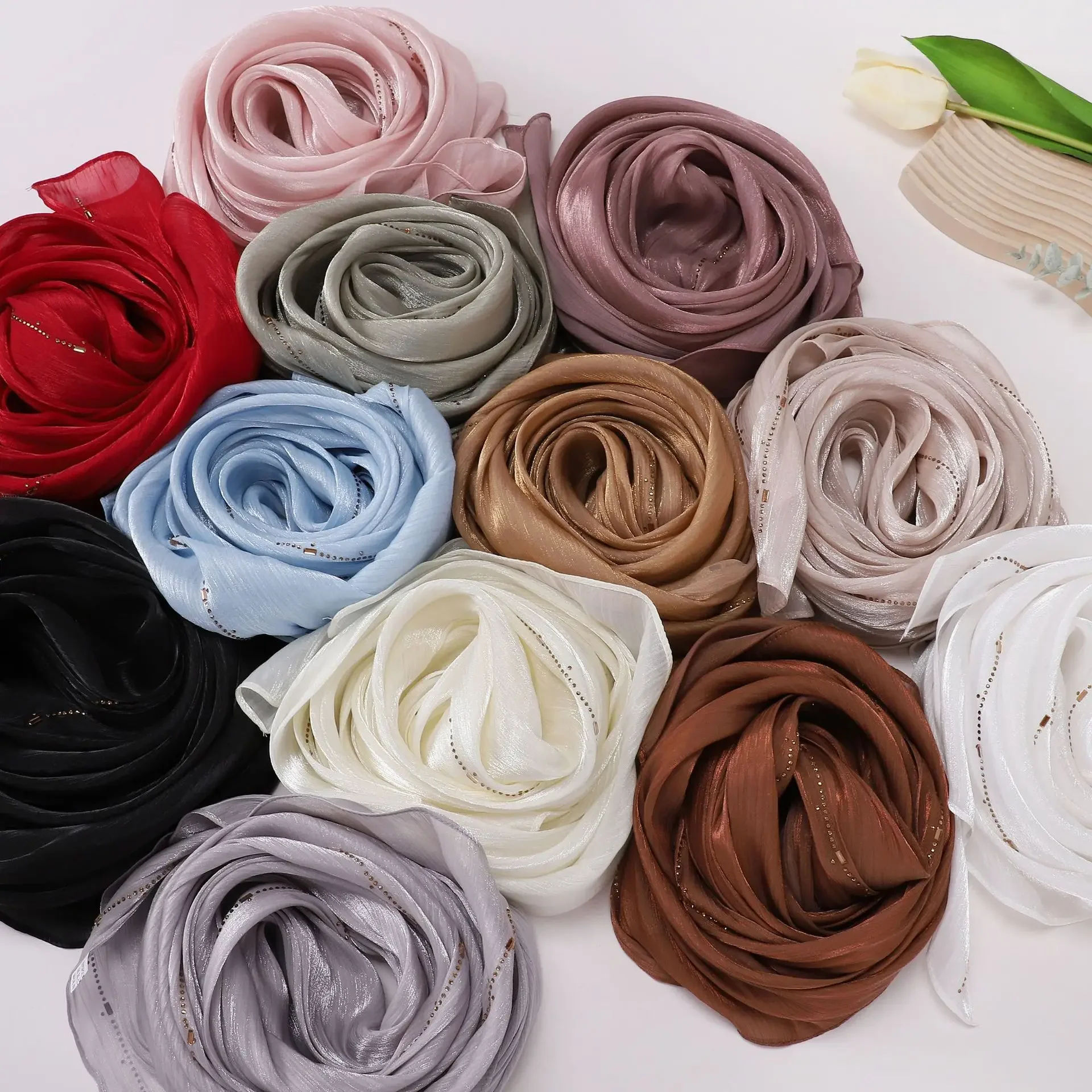 عالية الجودة قسط وشاح مشرق وشاح حريري الساخن الماس مسلم عمامة النساء الأوشحة الحجاب الحجاب شال الحجاب التفاف عقال #6