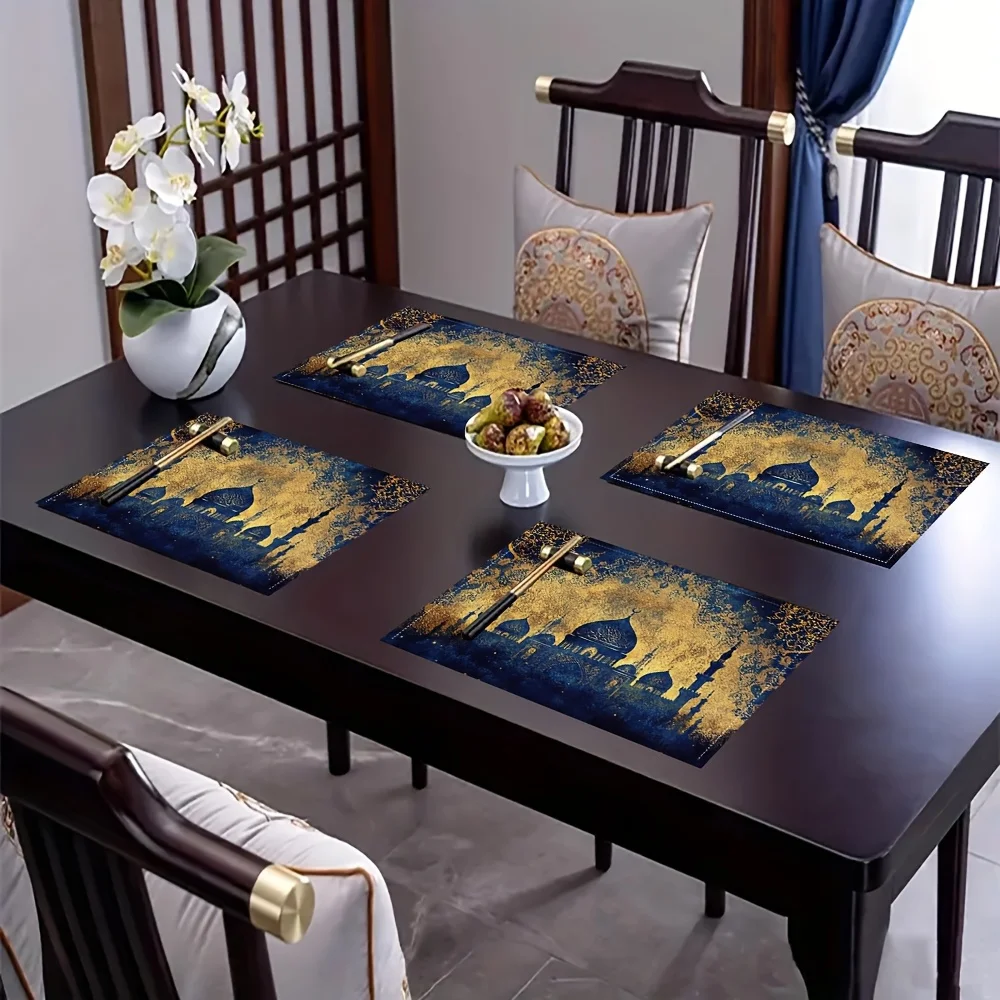 

Набор из 4-х салфеток для Рамадана с дизайном мечети, идеально подходит для украшения вашего обеденного стола и кухни во время празднования Ид