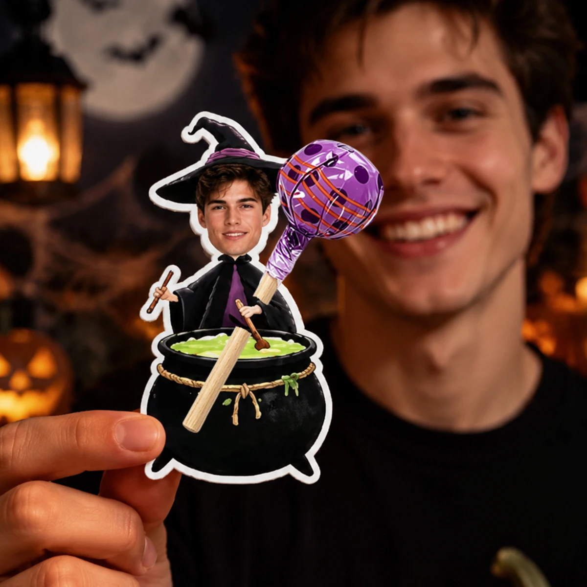 Personalized Customized Avatar Halloween Popcorn Card Real Photo Customized Cartoon Witch Costume Candy Decoration Gift.