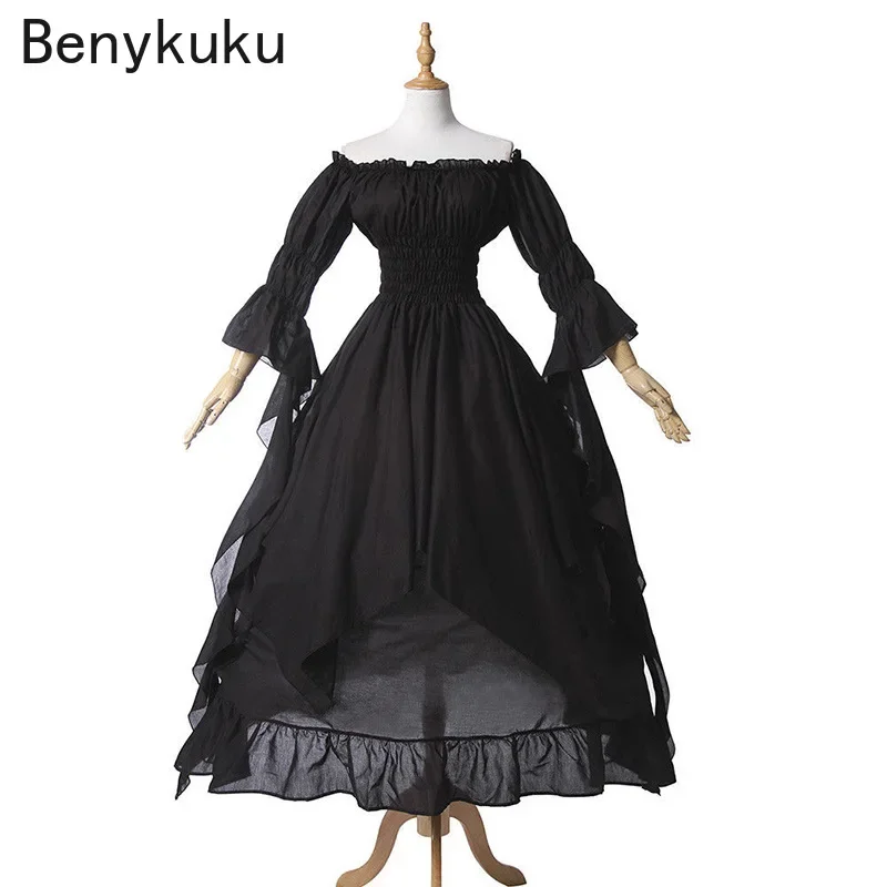 White Victorian Medieval Renaissance Long Dress Plus Size Women Cosplay Halloween Costume Princess Gown Vintage Gothic Dresses