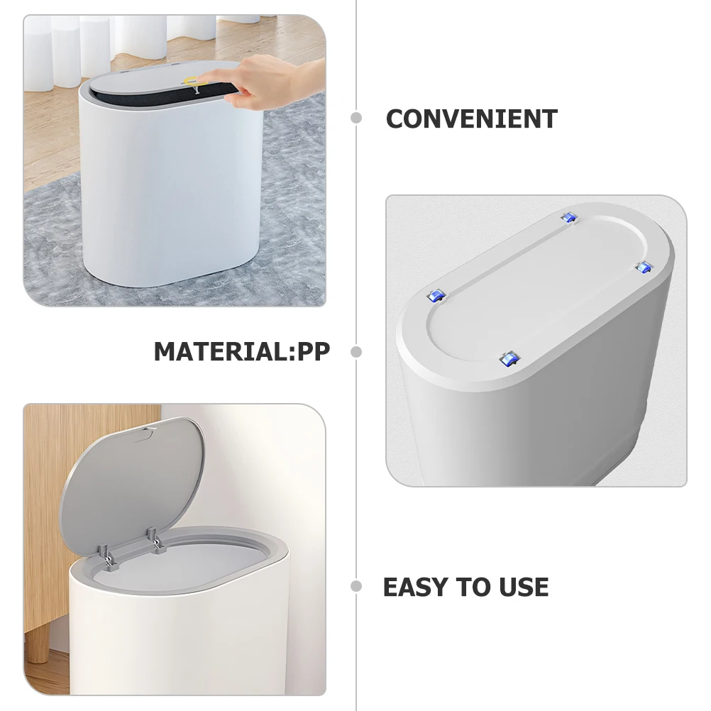 

Household Garbage Can PP Press Type Lidded Trash Bin Compact Design for Bathroom Bedroom Kitchen Office Large Capacity Waste