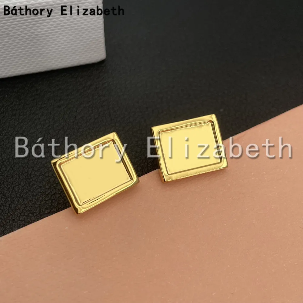 Báthory Elizabeth 2024 Famous Designer Brand 18K Gold Quadrate Small Earrings Luxury Pendientes Women Fashion Vintage Jewelry