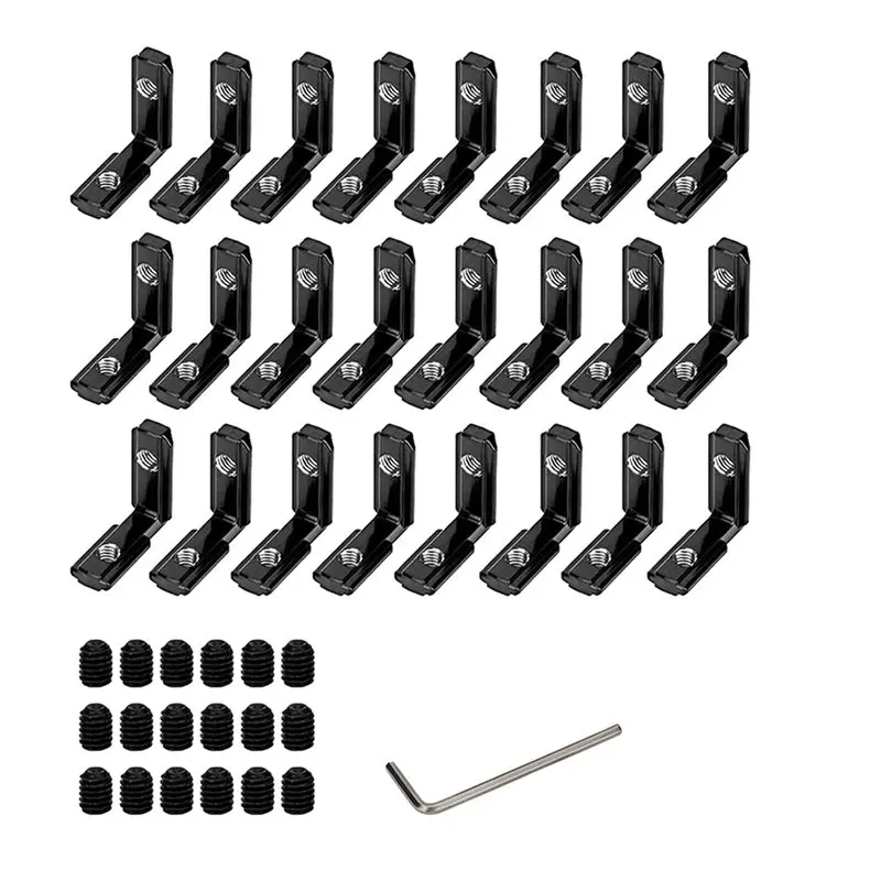 M11K-48Pcs 2020 Series L-Shape Interior Inside Corner Connector Joint Bracket With Screws Black