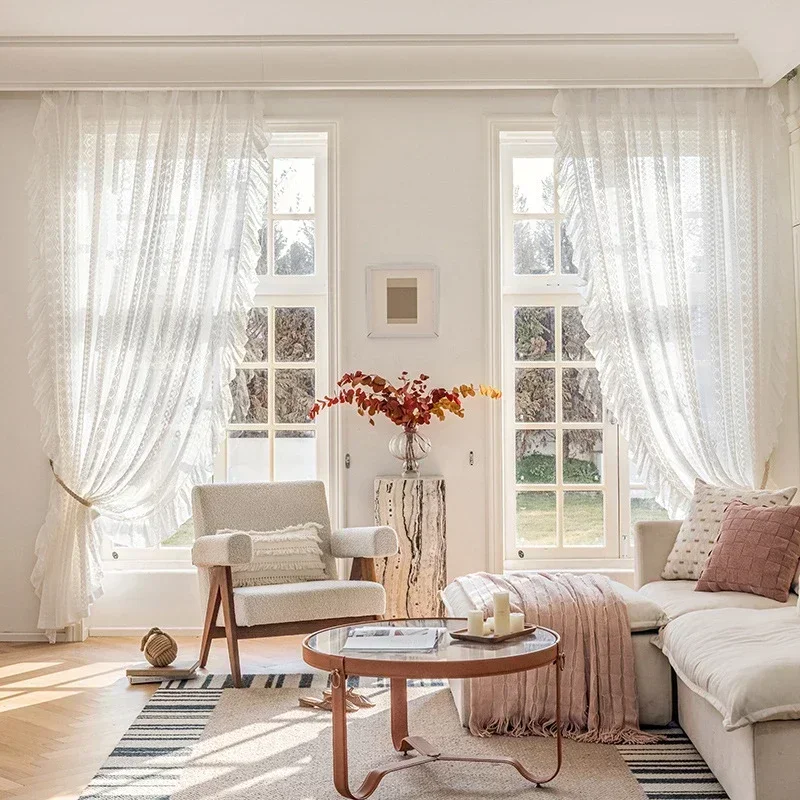 

French Romantic Lace Luxury Curtains for Living Room Bedroom Dining Retro Princess Jacquard White Tulle Blackout Custom Size