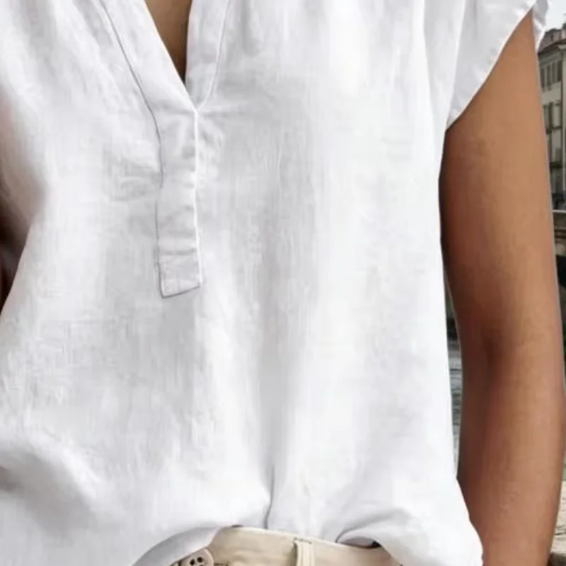 

Lightweight Women Shirt Ruffled Stitching Soft Fabric Short Sleeve Tops, Pure Color Pullover Tops for Casual Daily Wear