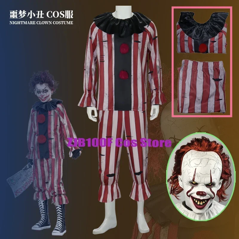 Evil Clown คอสเพลย์ฮาโลวีนเครื่องแต่งกายเครื่องแต่งกายภาพยนตร์สยองขวัญน่ากลัว Terrifier Party Stage Performance Bloodstain เสื้อผ้า Mask