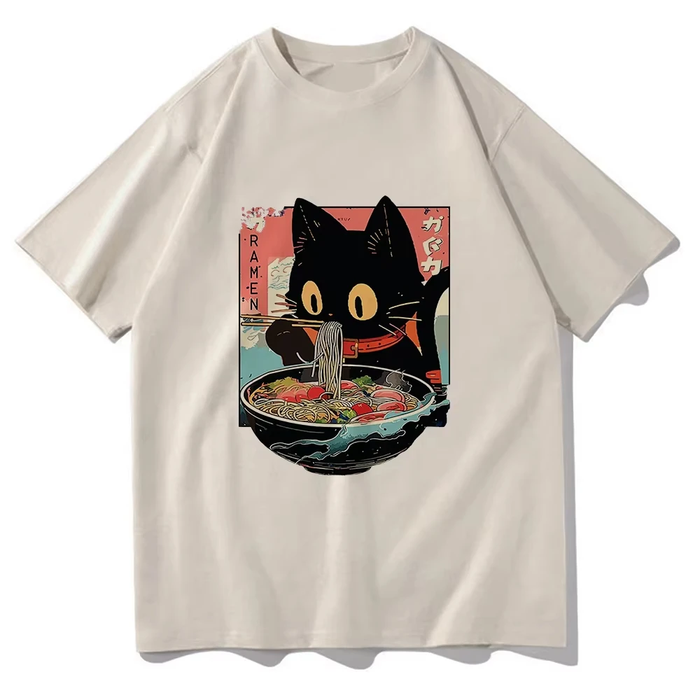 

Kawaii Cat Eating Ramen Noodles Anime Tshirt Men/women Clothing Harajuku Clothes Unisex Tops Cotton Tees Graphic T Shirts