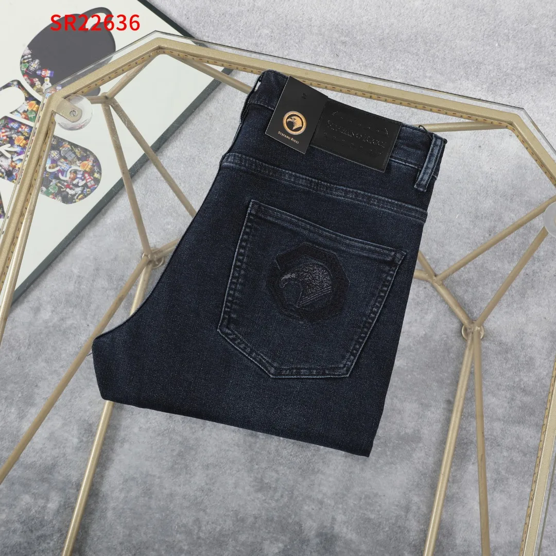 

Comfortable Stefno Rci Men's Jeans Embroidered Casual Low Waist Zipper Fly Slim Fit All Seasons Faionable Eagle Head Design