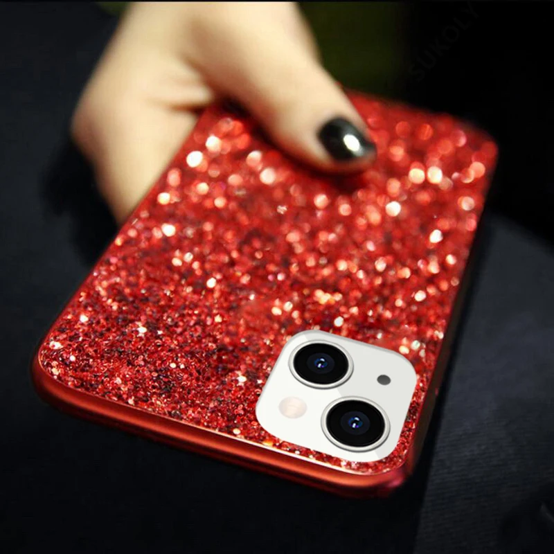 Etui Shining Glitter Bling Sequins Case dla iPhone 14 13 12 11 15 16 Pro Max Mini XS XR 7 8 Plus Plating Frame Shockproof Phone Cover — zdjęcie produktu 2