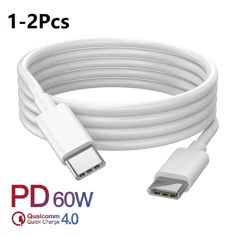 1-2Pcs 65W Double Headed Tybe C Cable For Samsung S24 S23 fro Huawei Mate 60 Xiaomi 13 redmi K70 Poco F5 Quick Fast Charger