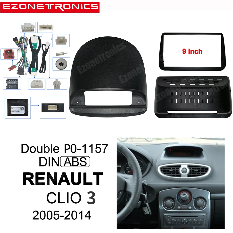 

9-дюймовый автомобильный комплект обшивки Fascia Для Renault Clio 3 2005-2014, двойная Din Автомобильная рамка dvd, аудио фитинг, Кабель-адаптер Canbus, панель приборной панели