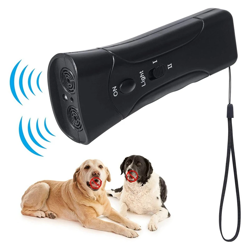 Ultrasonic Bark Stopper com luz LED, Handheld Dog Repeller, portátil, alimentado por bateria