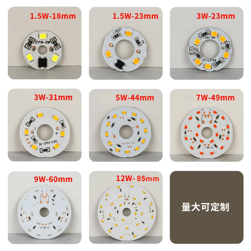 Lâmpada LED Beads Board Adequado para 12V Bulb Downlight, 2835 SMD, 3W, 5W, 9W, 12W, DC 24V, 10pcs por lote