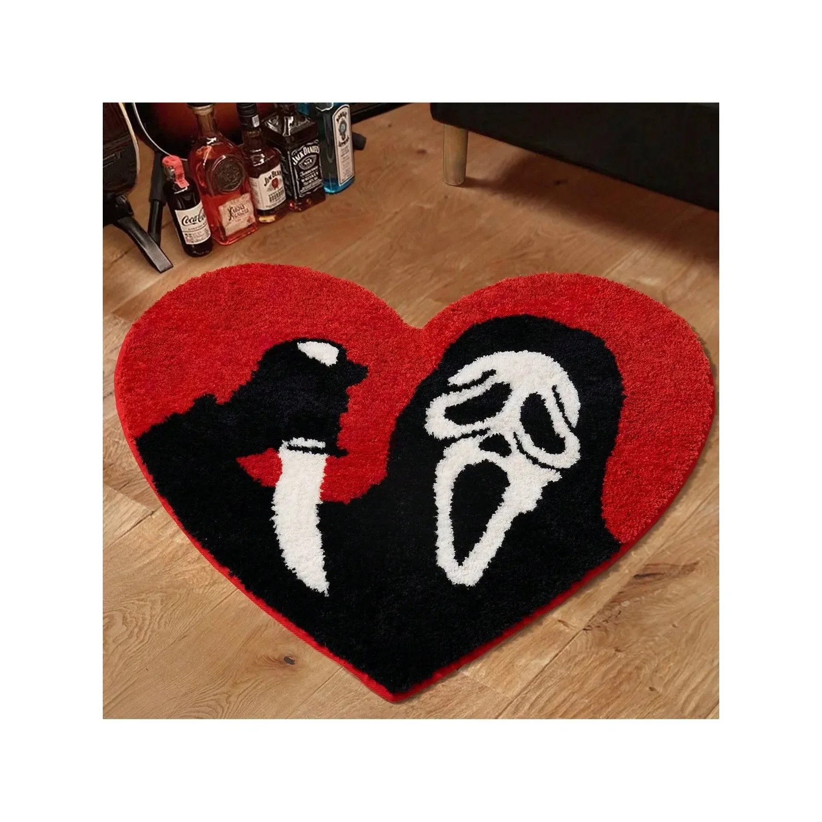 Nightmare Christmas Bath Mat Ultra Soft Absorbent Skull Rug Non Slip Backing Unique Red Black Halloween Decor Bathroom Washable