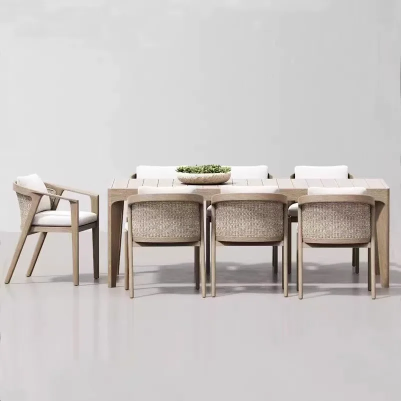 طاولة وكرسي مصمم من الخيزران في الهواء الطلق، حديقة فندق، فيلا، فناء، تراس، أثاث من الخشب الصلب لتناول الطعام #3