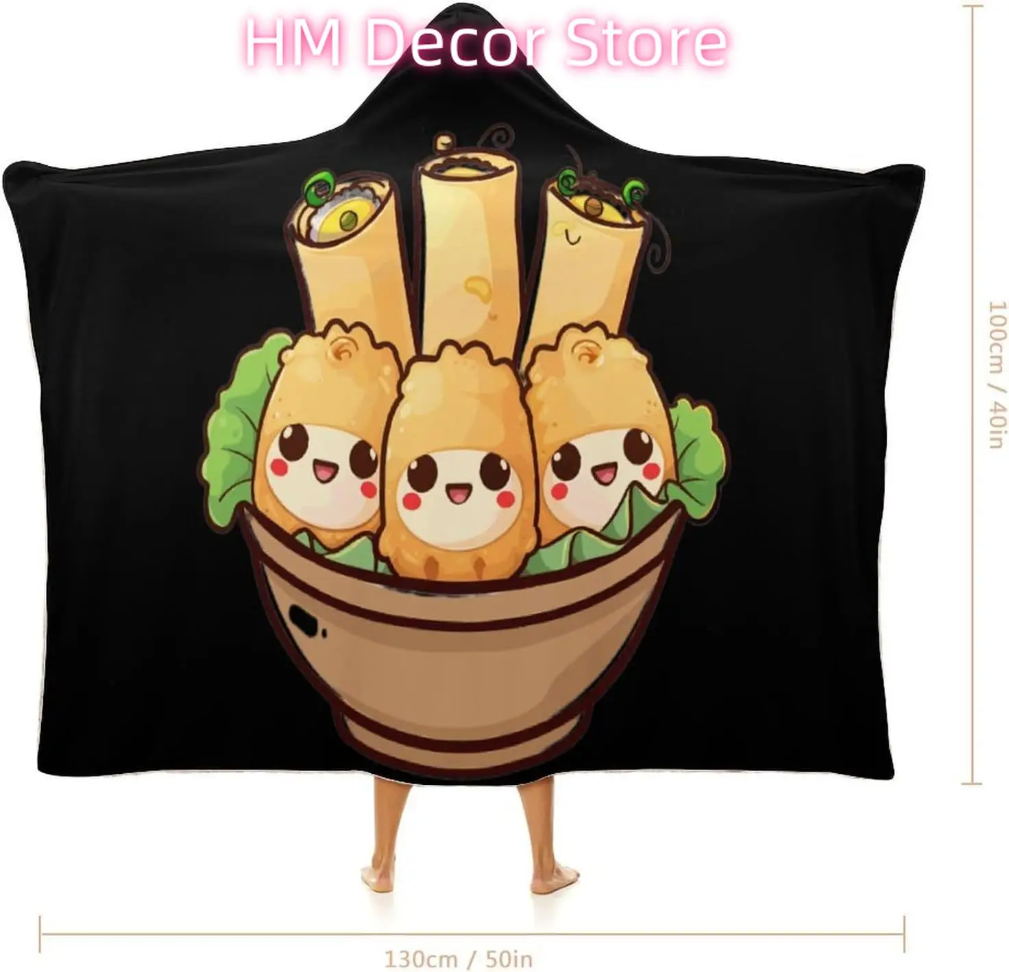 Egg Tart Dim Sum And Egg Roll Dog Wearable Hooded Blanket Warm Hoodie Throw Cape Soft Cloak Coat Shawl Wraps for Women Men
