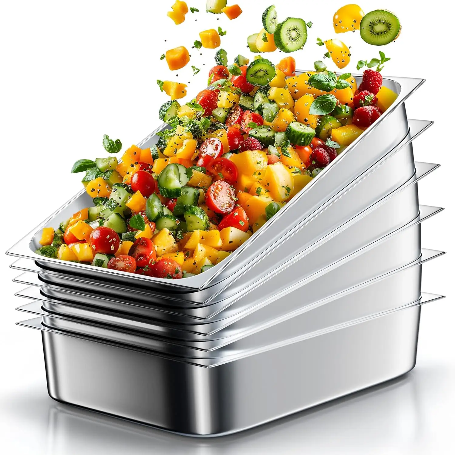 

Full Size 4 Inch Deep Stainless Steel Steam Table Pans, 6-Pack for Restaurant Buffet Catering Food Storage