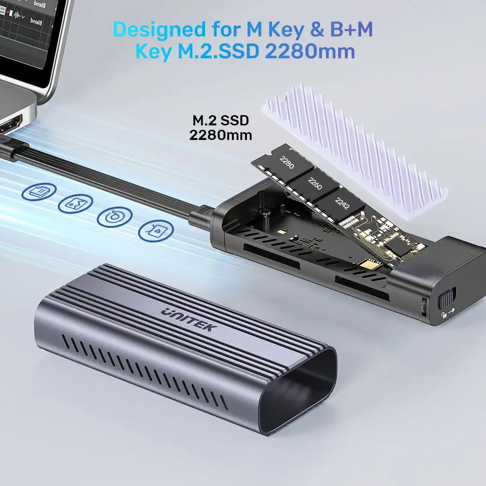 Imagem -04 - Unitek M.2 Ssd Enclosure Usb c Thunderbolt para Pcie Nvme Solid State Drive Case 40gbps Adaptador de Disco Rígido para M-key b Mais M-key