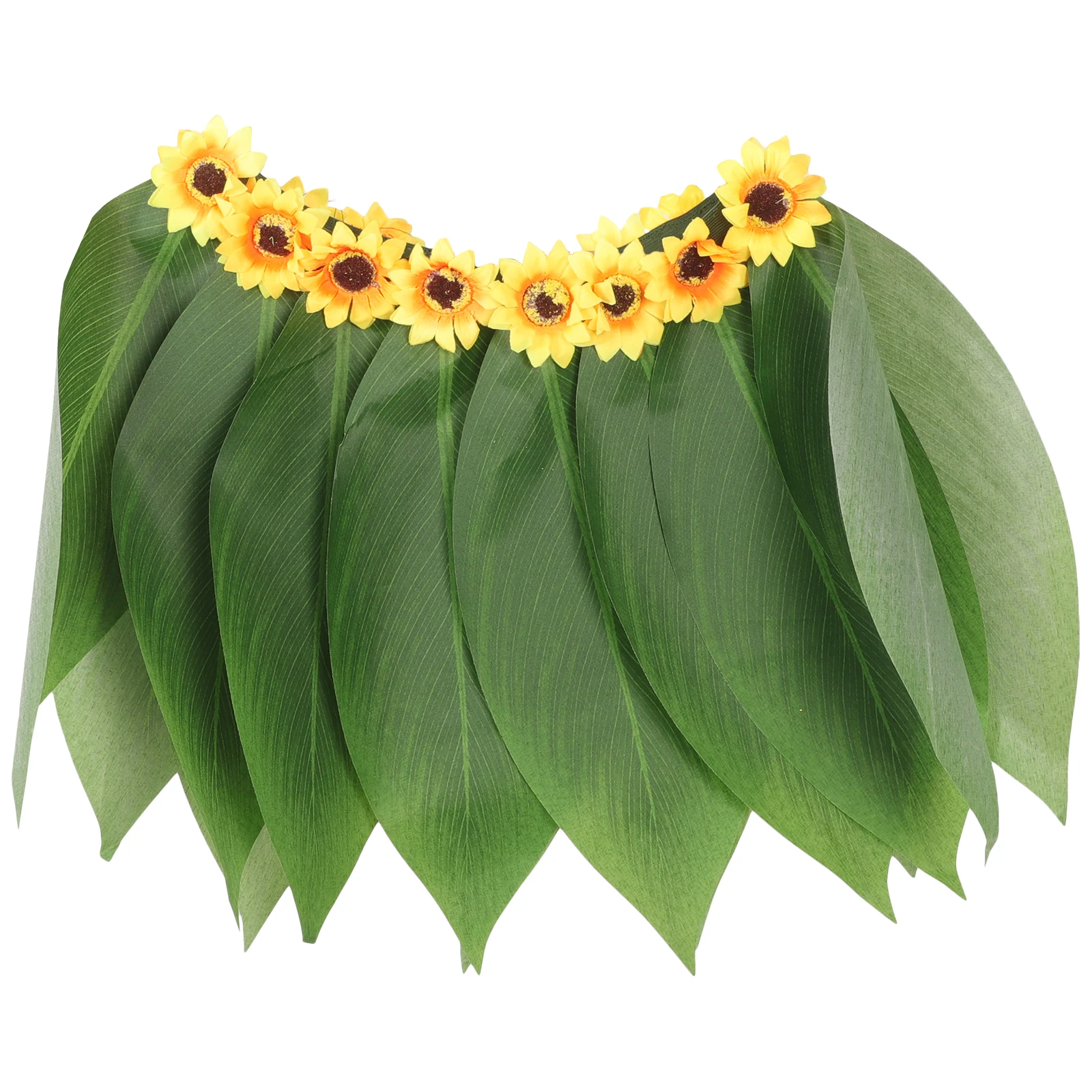 

2pcs Simulated Sunflower Wreath Hawaii Skirt Tropical Leaves Party Grass Skirt Adjustable Elastic Waist Beach Luau Costume