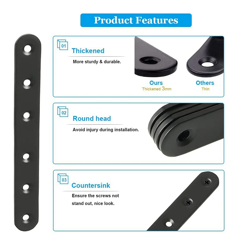 

16 PCS Flat Straight Bracket Stainless Steel Mending Plate For Wood Metal Repair Joining Bracket For Furniture Wooden-B61B