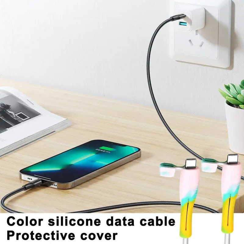 Charging Cable Protector 2X Colorful Silicone Cable Protector For Phone Charger Elastic Protective Phone Accessory Anti Slip