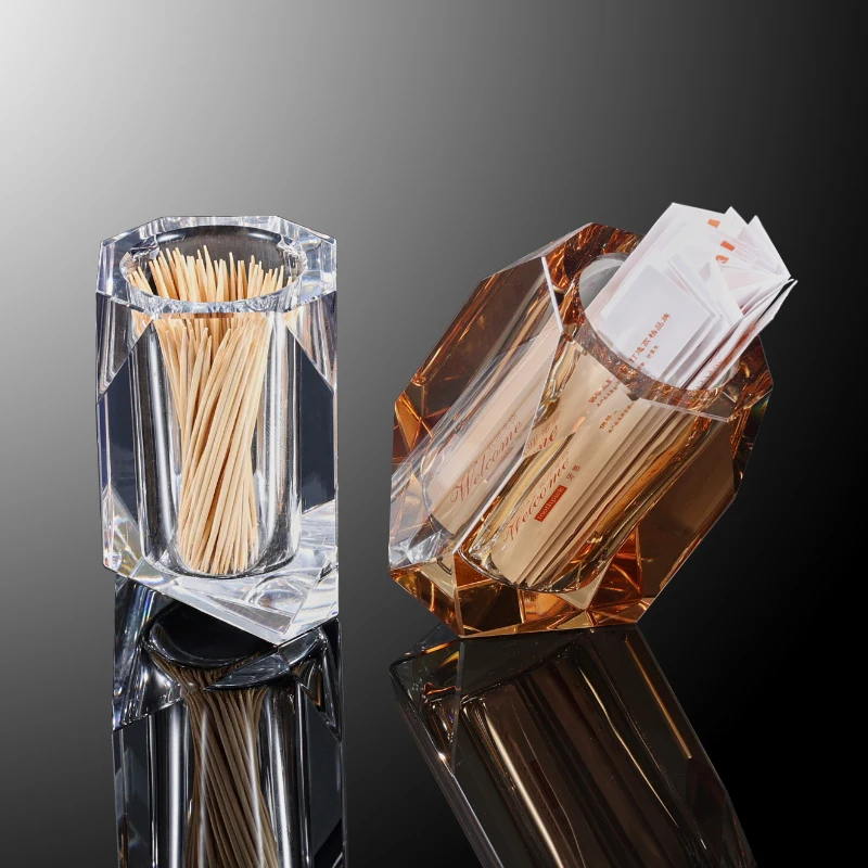 Hotel Restaurant Crystal Glass Toothpick Box Simple Diamond Square Clear Glass Storage Jar Desktop Cotton Swab Jewelry Box Home
