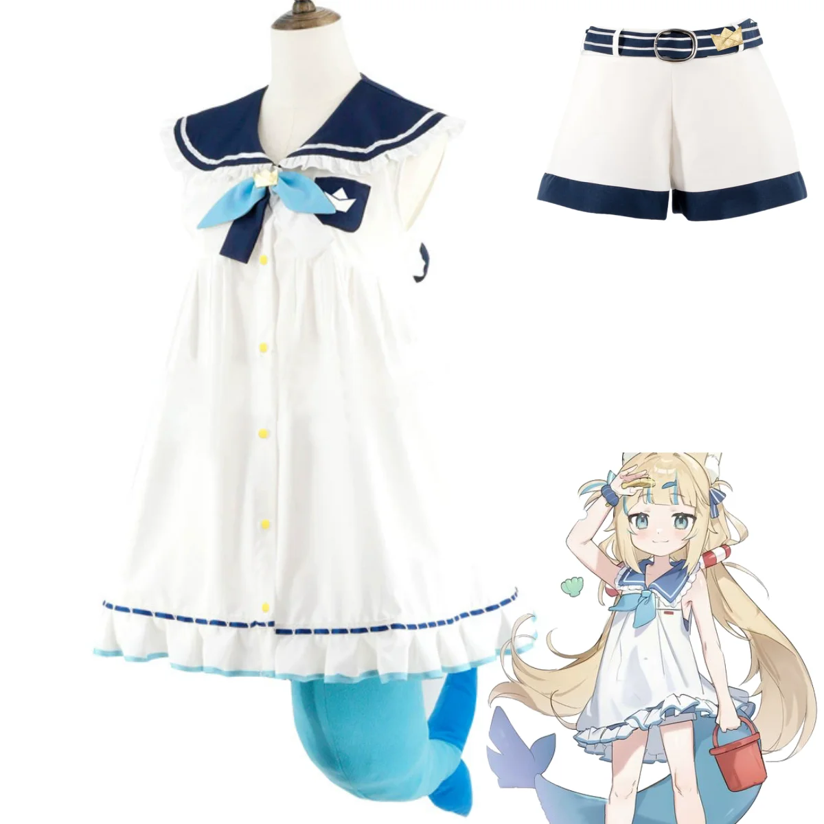 

Virtual YouTuber Gura Reincarnation of Shark Sameko Saba Cosplay Costume Vtuber Hololive Dress Tail Woman Kawaii Party Suit