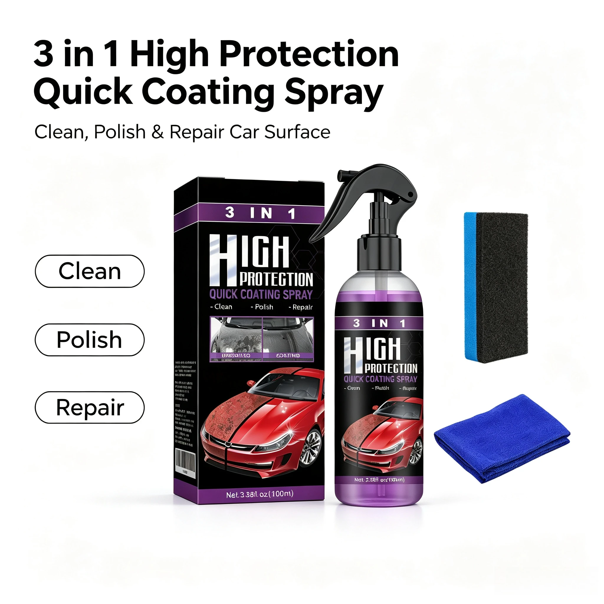 Car Nano Ceramic Coating Spray 3 In 1 Quick Paint Protection Polishing Wax Hydrophobic Shield Auto Detailing Supplies
