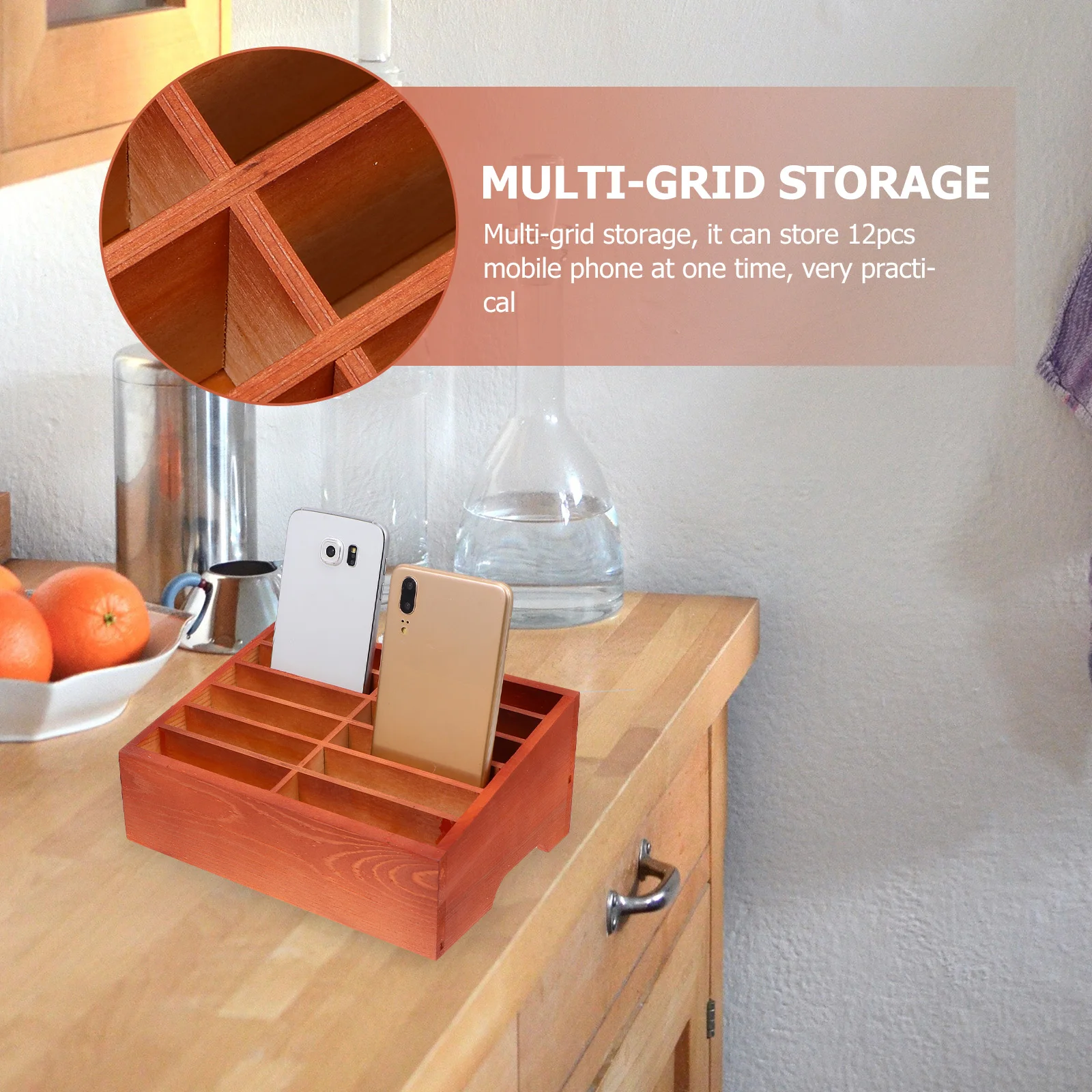 12 Grids Wooden Phone Storage Box Desktop Cellphone Rack Organizer Natural Material Eco Friendly Multi Holder Office Use