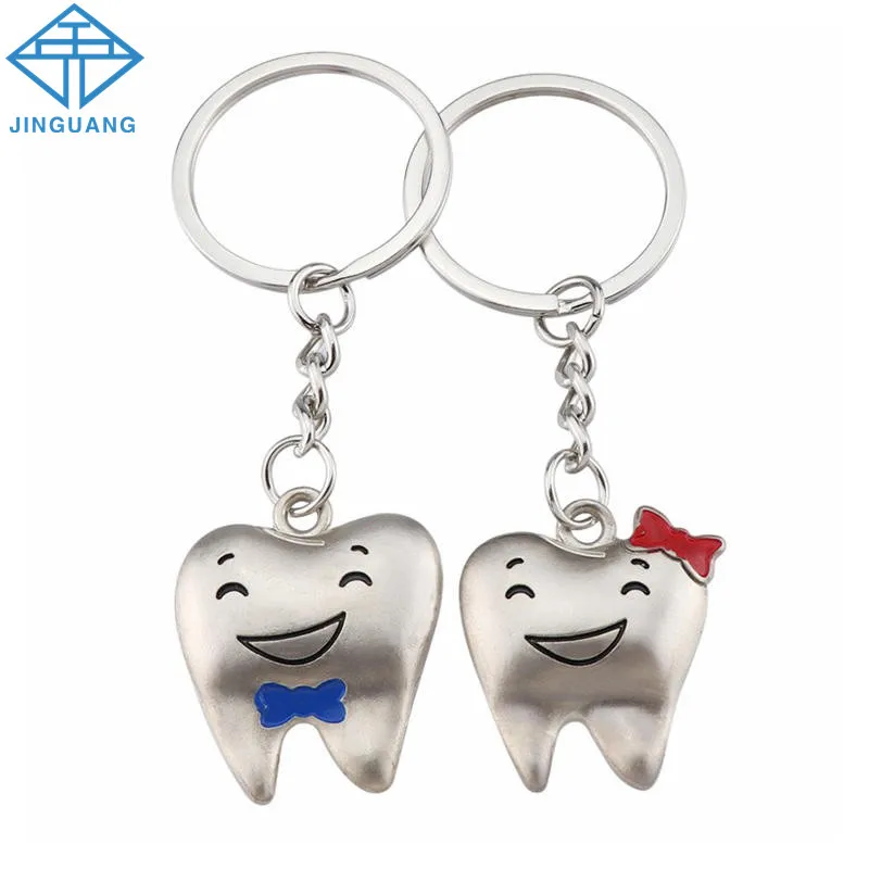 Wholesale 50 Pairs Cartoon Teeth Keychain Dentist Decoration Stainless Steel Tooth Lover Key Chains Dental Clinic Gifts