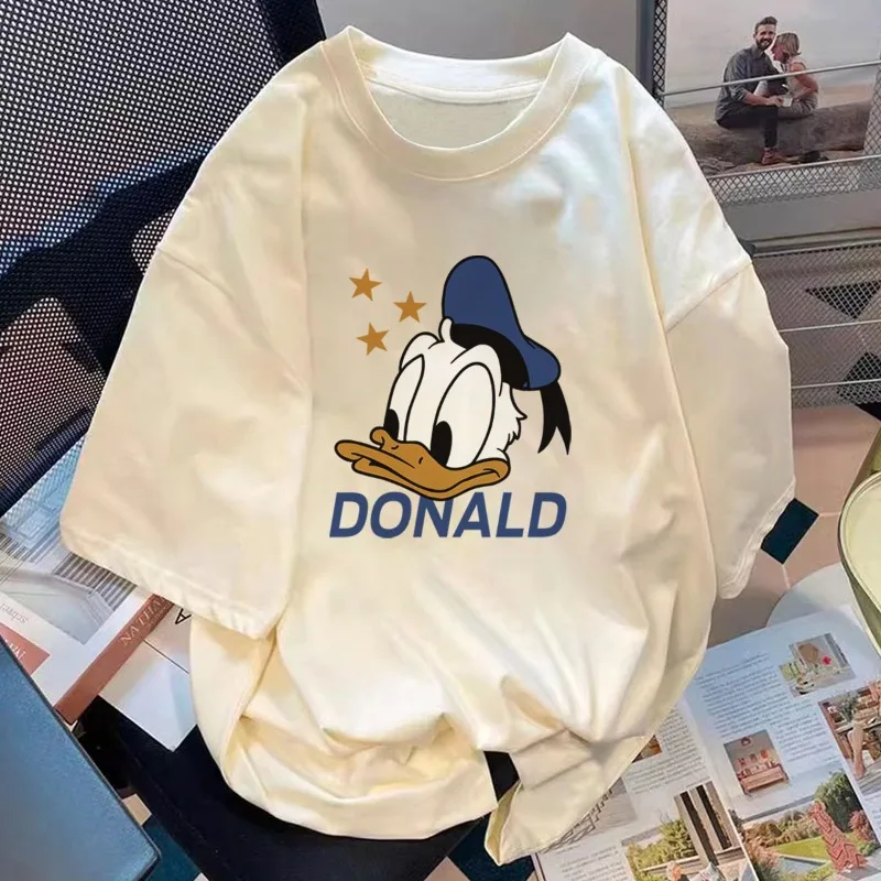 Donald Duck Disney Collection New Cute Cartoon Print Short Sleeve Simple Loose Comfortable T-Shirt for Men and Women in Summer