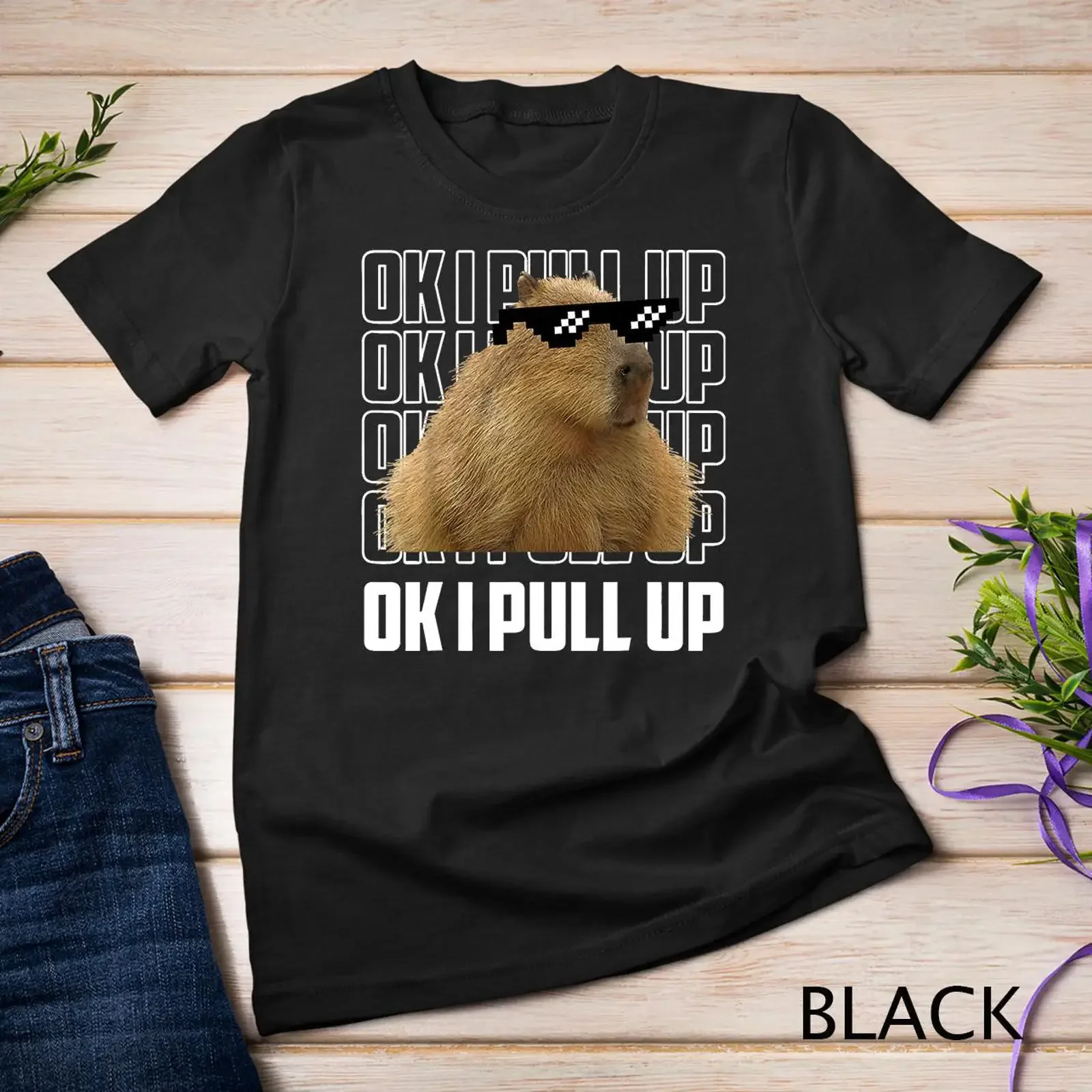 Capybara T Shirt Funny Ok I Pull Up SweaT vintage Washed Soft Casual Unisex graphic Versatile Stretched designer clothes