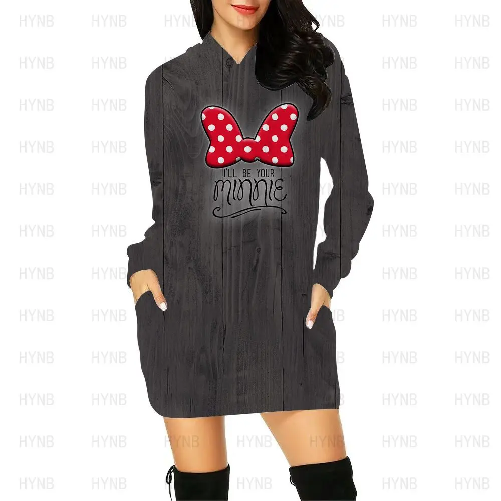 Robe pull à manches longues Minnie Mouse pour femmes, mini robe de RhDisney, sweat à capuche élégant, vêtements sexy2025