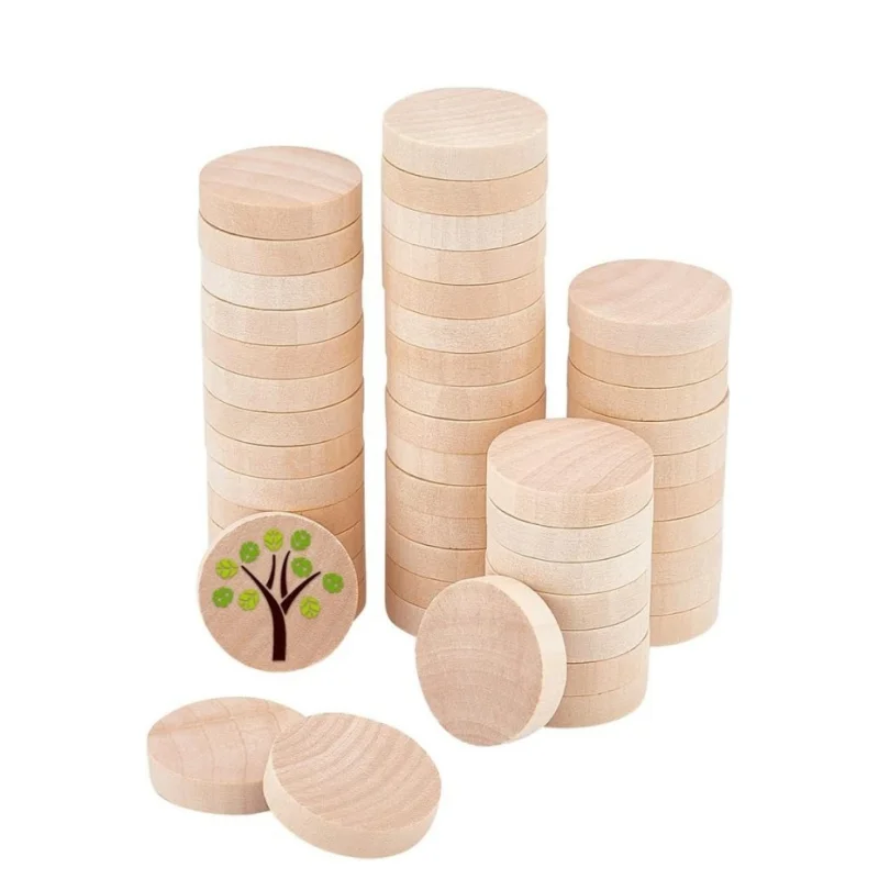 Disco redondo circular de madera sin terminar de 40mm, adornos recortados de madera Natural en blanco para decoración, suministros de arte artesanal DIY