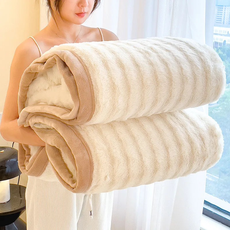 

Double Layer Thickened Warm Rabbit Fleece Blanket Soft Plush Solid Color Cozy Winter Throw for Bed Sofa Office Nap Comfortable
