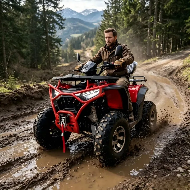 200cc ATV Quad Bike Adult 4 Wheeler Automatic Off-Road 4-Stroke 2WD with Electric Winch Double Seat Farm All Terrain Vehicle