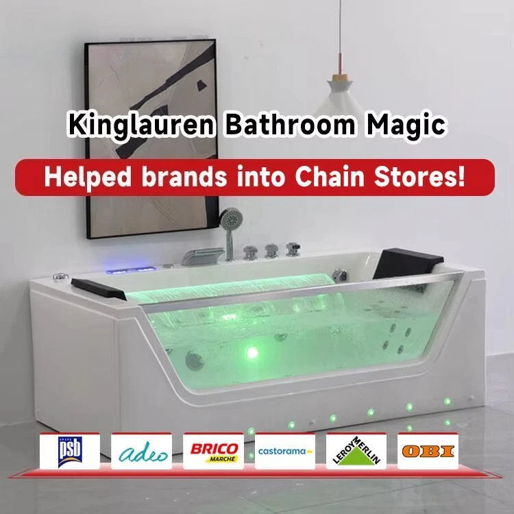 Whirlpool Bathtub,Modern White Acrylic Massage Bathtub,Rectangle Soaking Tub with Drainer,For Hotel Bathroom Spa
