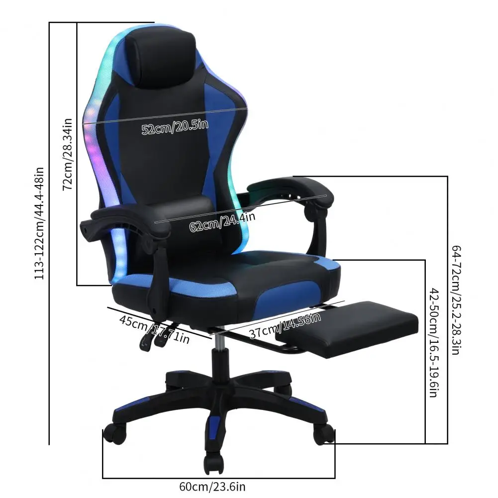 Gaming Chair with RGB LED Light, Ergonomic Massage Computer Chair with Footrest, High Back Music Video Chair with Lumbar Support