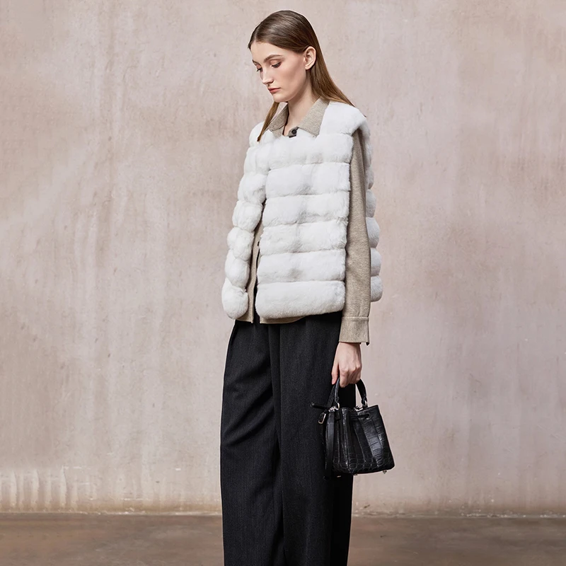 Ftangaiur Zimowy Import Czysta Biel Cyjanowy Niebieski Płaszcz Kamizelka z Szynszilli Damski Elegancki Krótki Kamizelka z Szynszilli w Naturalnym Kolorze z Dekoltem O-Neck