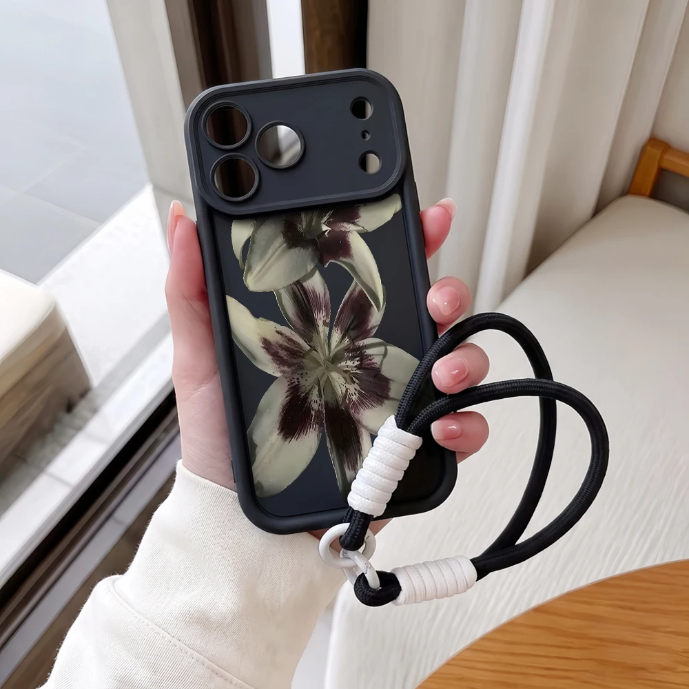 Handyhülle für Samsung Galaxy Note 20 S25 S26 Plus S24 S23 FE S25 S24 Ultra A57 A07 5G Dunkeltonierte Lilien Lanyard Silikonhülle – Detail 3