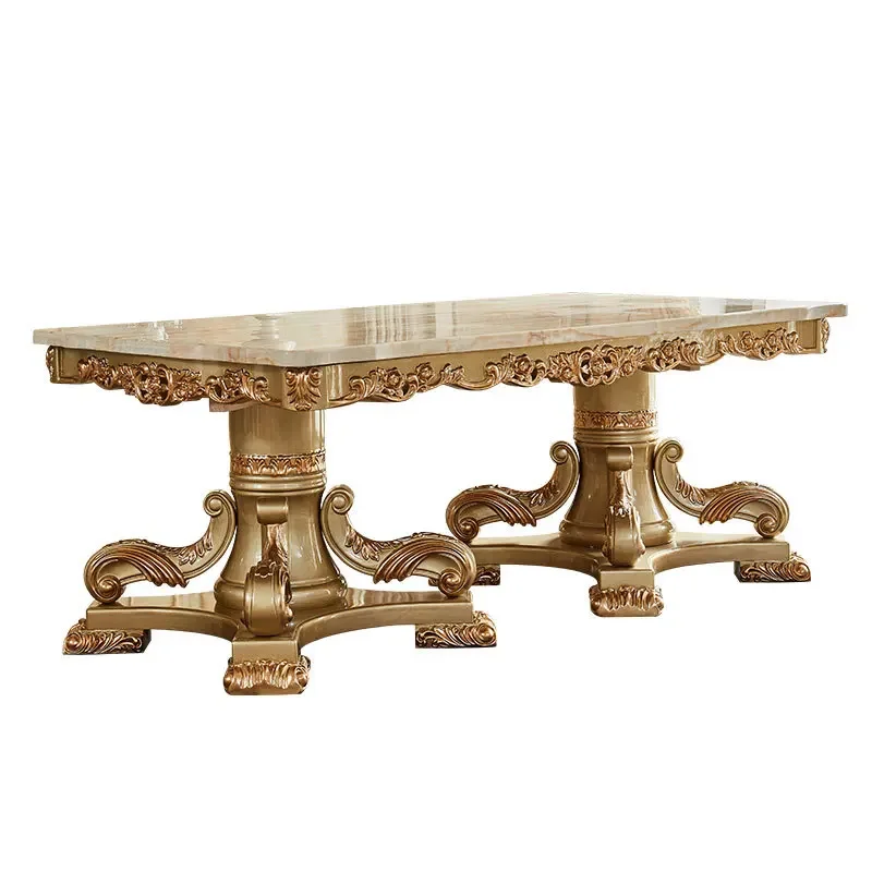 

European marble long dining table rectangular dining table villa long western dining chairs square solid wood luxury