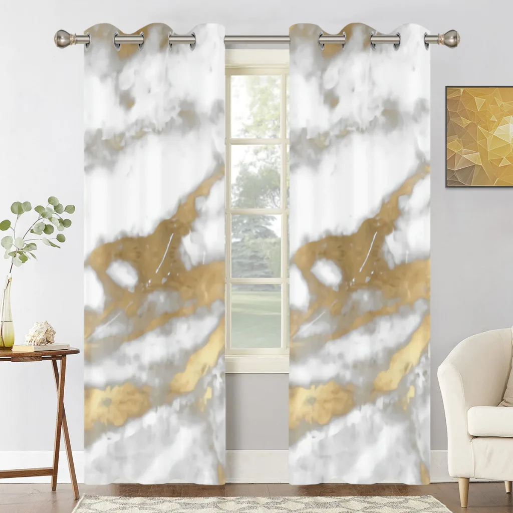 

Abstract_white_gray_silver_gold Blackout Curtains for Bedroom Thermal Window Treatment Curtain 2 PC