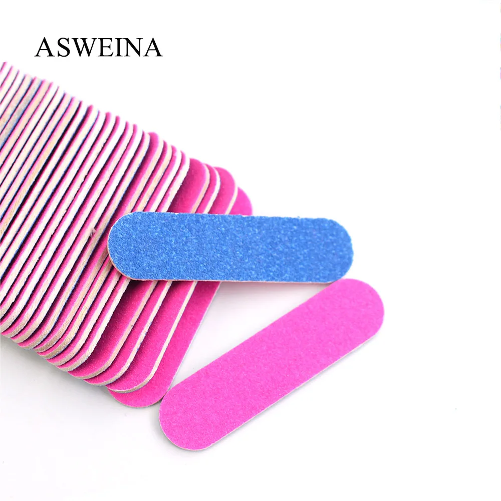 ASWEINA 50/100 шт/партия двухсторонние пилки для ногтей мини буферы инструменты Сделай Сам наждачная бумага ногти Советы Розовый Синий шлифовальный профессиональный