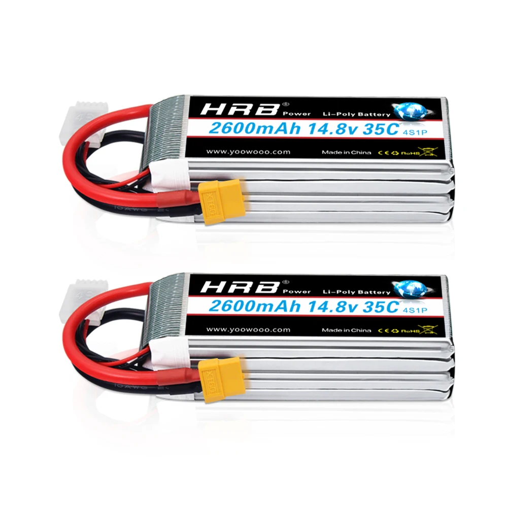 1/2 Pack HRB 4S 14.8V 2600mah batterie Lipo 35C XT60 pour RC quadrirotor hélicoptère bateau voiture avion