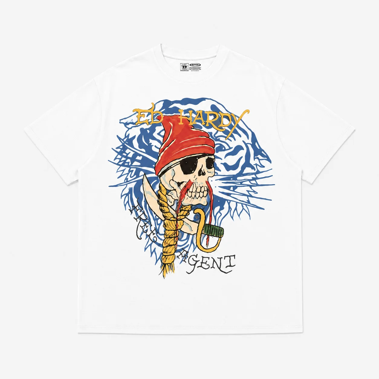 Ed Hardy Pirate Skull Bandana Eye Patch Free Agent Tiger Outline Print T Shirt Unisex Loose Oversized Harajuku Streetwear Cotton