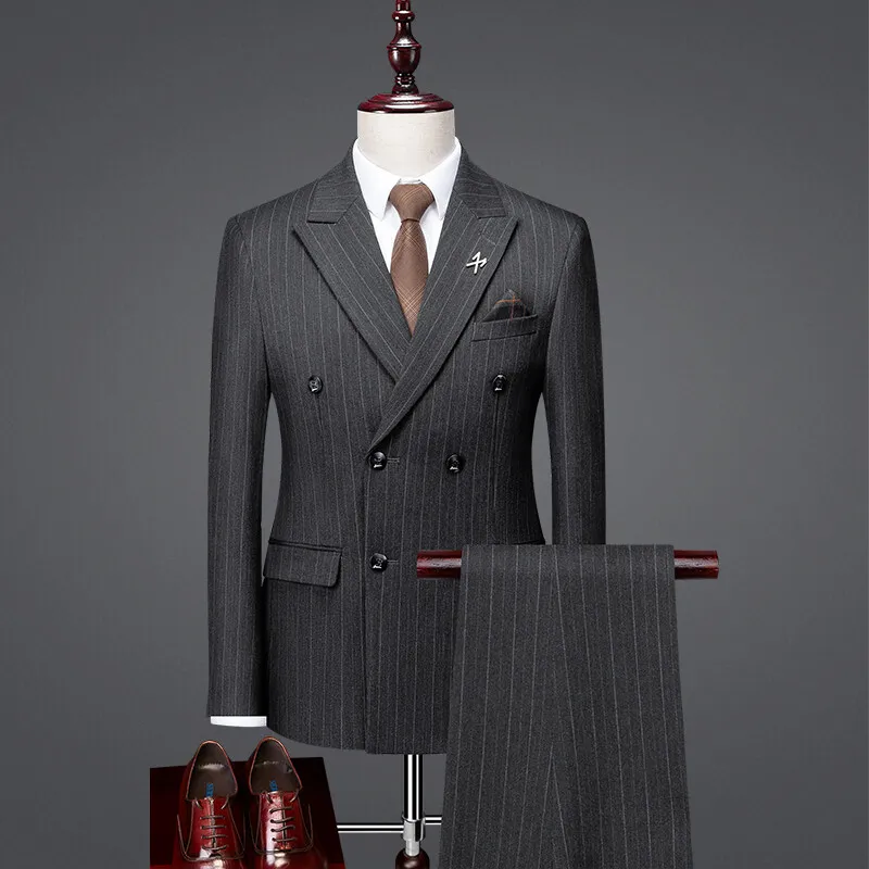 Men's High-End Three-Piece Suit Set Korean Style Slim-Fitting Business Casual Jacket Groom's Fashionable Wedding Party Wear