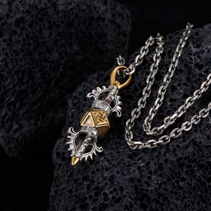 

Gold Plated Copper Fortune Teller【Tibetan·Diamond Pestle】Necklace Pendant Men's Domineering Personality Rotatable Pendant Pure S