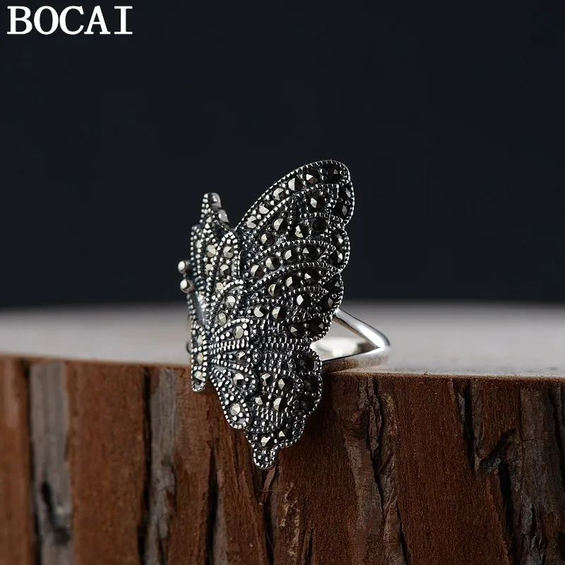 

Новое кольцо BOCAI S925 из серебра с цирконами в ретро-стиле, в форме бабочки, открытое, для женщин, подарок
