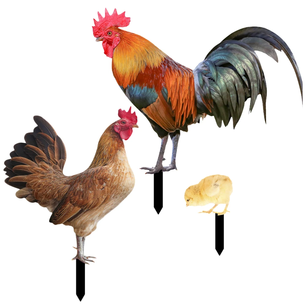 

1 set Rooster Hen Outdoor Adornment 3D Acrylic Garden Lawn Decoration Statue Yard Stake Lawn Ornament Durable Smooth